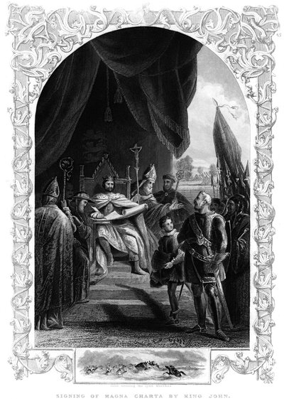 Král Jan 1167-1216 podepisuje Magna Chartu v Runnymede, 1215 od Unbekannt