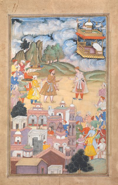 Král Sal navštíví Kala Yavana, Folio z Harivamsa Legend of Hari Krishna, K. 1590-95. od Unbekannt