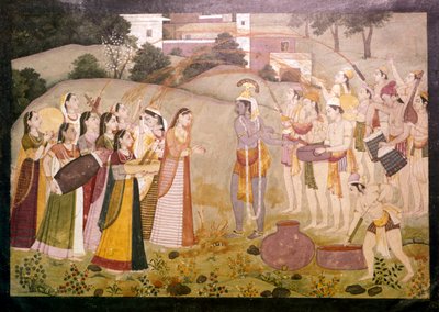 Krišna slaví jarní festival Holi, c1770-1780 od Unbekannt