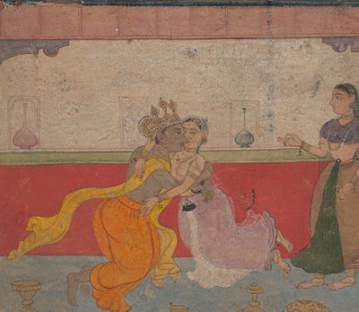 Krishna Kisses Radha: Stránka z Boston Rasikapriya Lovers Breviary, cca 1610. od Unbekannt