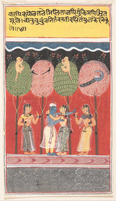 Krišna si libuje s gopími...z písně pastevců rozptýlené Gity Govindy, c1630-40. od Unbekannt