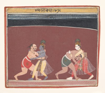 Krishna a Balarama bojují proti zlým zápasníkům krále Kamsas..., ca. 1650. od Unbekannt