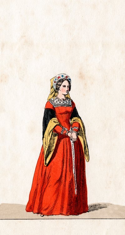 Dvorní dáma, návrh kostýmů pro Shakespearovu hru, Jindřich VIII., 19. století od Unbekannt