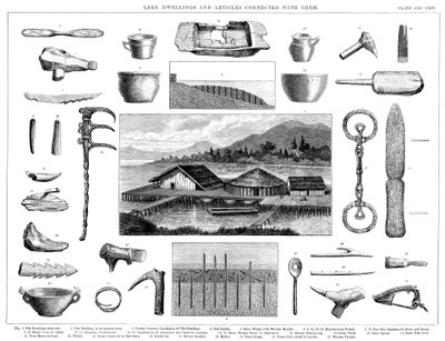 Jezerní obydlí a související artefakty z Curyšského jezera Švýcarsko, 1888 od Unbekannt