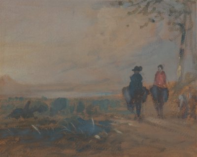 Krajina s jezerem a dvěma postavami na koni, ca. 1820. od Unbekannt
