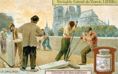 Pokládání dlažebních desek v pařížské ulici, c1900 od Unbekannt