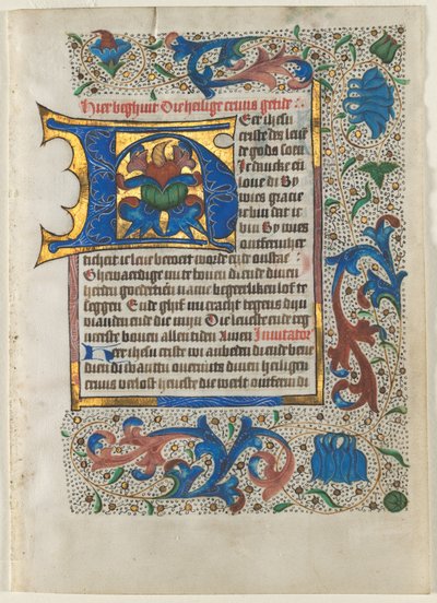 List vyříznutý z knihy hodin: zdobená iniciála H, c. 1470-1480. od Unbekannt