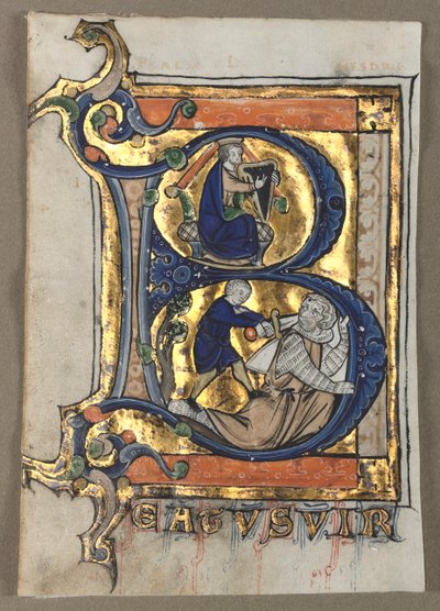List vyříznutý ze žaltáře: Iniciála B s králem Davidem, c. 1260. od Unbekannt