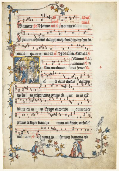 List vyříznutý z antifonáře: Počáteční Q se svatými Petrem a Pavlem, c. 1325. od Unbekannt
