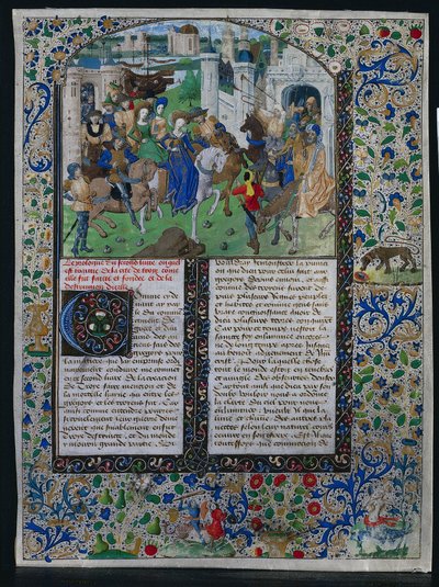 List z Jehan de Courcys Universal Chronicle: King Priam Meets Helen and Paris..., c. 1470. od Unbekannt