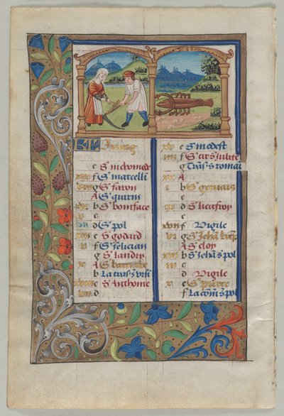 List z knihy hodin: Kalendářní stránka na červen verso, c. 1510. od Unbekannt