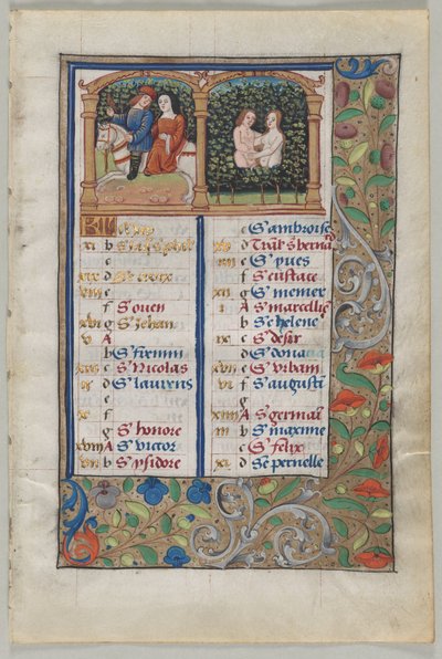 List z knihy hodin: Stránka kalendáře pro květen recto a stránka kalendáře pro červen..., c. 1510. od Unbekannt