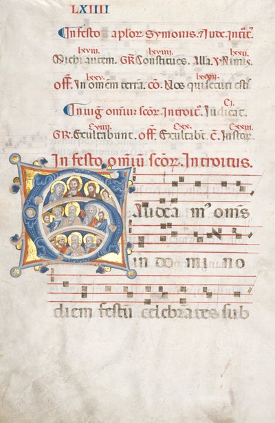 List z graduálu: Iniciála G s Kristem, Pannou a apoštoly, c. 1300. od Unbekannt