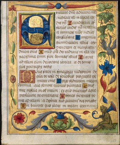 List ze žaltáře a modlitební knihy: Iniciála E s ozdobným okrajem...recto, c. 1524. od Unbekannt