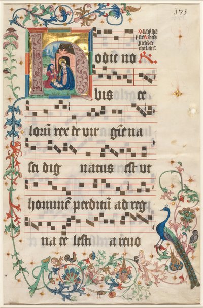 List z antifonáře: Iniciála H s Narozením recto, c. 1480. od Unbekannt