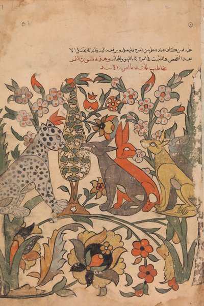 Leopard nesoucí Lví řád kolegům soudcům, Folio 51 recto z Kalila wa Dimna, 18. století. od Unbekannt