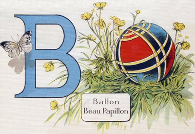 Písmeno B: Balón a krásný motýl. Rytina v "ABC L