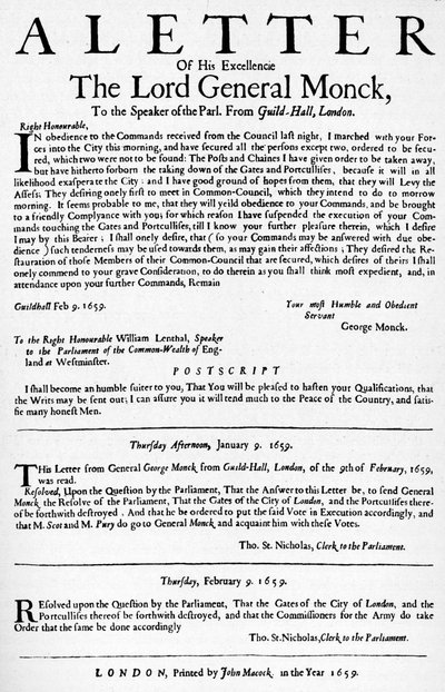 Dopis generála Moncka předsedovi Dolní sněmovny, 1659 1903 od Unbekannt