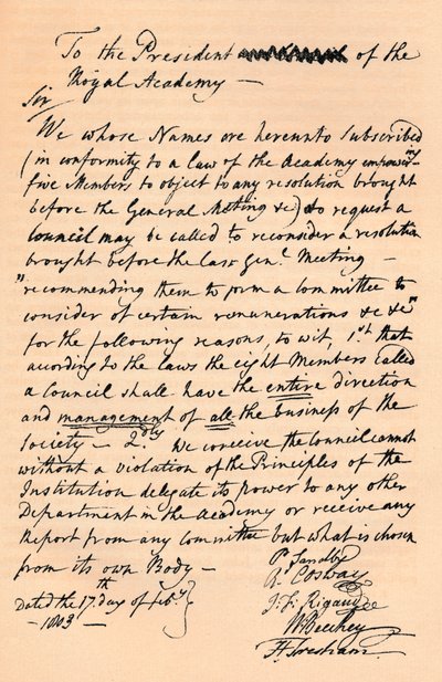 Dopis Benjaminu Westovi, prezidentovi Královské akademie, 1803 1904 od Unbekannt