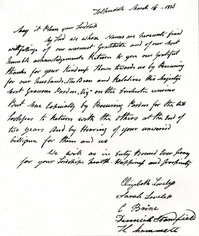 Dopis, který manželky Tolpuddlových mučedníků napsaly v letech 1792-1878 ministru vnitra Johnu Russellovi, od Unbekannt
