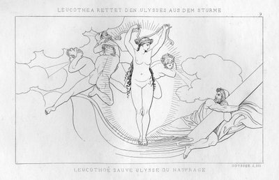 Leucothea, mořské božstvo, zachrání Odyssea v bouři, c1833 od Unbekannt