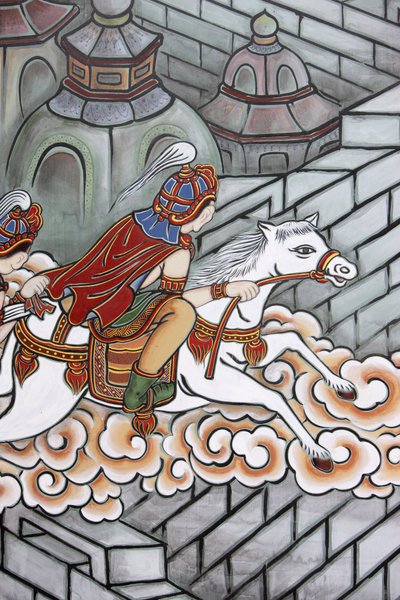 Život Buddhy Siddhartha utekl ze svého paláce, doprovázen Channou na palubě svého koně Kanthaka, Soul, Coree du Sud od Unbekannt