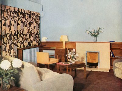 Obývací pokoj v bytě slečny Dinshawsové, Stockleigh Hall, Regents Park, Gordon Russell Ltd., 1937 od Unbekannt