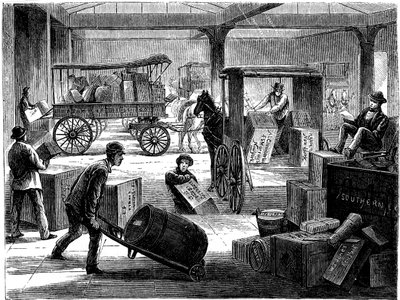 Nakládání vozů tažených koňmi v generální kanceláři Wells Fargo, New York, USA, 1875 od Unbekannt