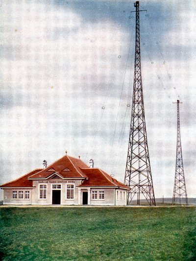 Stožáry vysílače dlouhých vln na rádiové stanici Marconi v Bernu, Švýcarsko, c1925 od Unbekannt