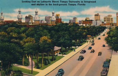 Pohled na východ na Lafayette Street, Tampa University a panorama, Tampa, Florida, c1940 od Unbekannt