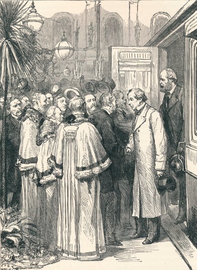 Lord Beaconsfield a Lord Salisbury na nádraží Charing Cross, 1896 od Unbekannt