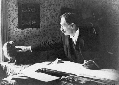 Louis Wain u svého rýsovacího prkna, 90. léta 19. století od Unbekannt