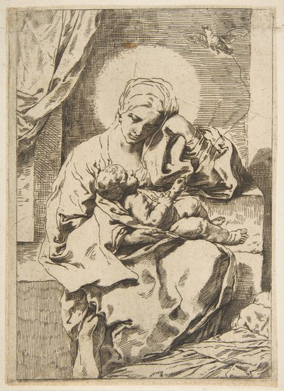 Madonna a dítě s ptákem, kopie v rubu podle Cantariniho, ca. 1635-1636 nebo později. od Unbekannt