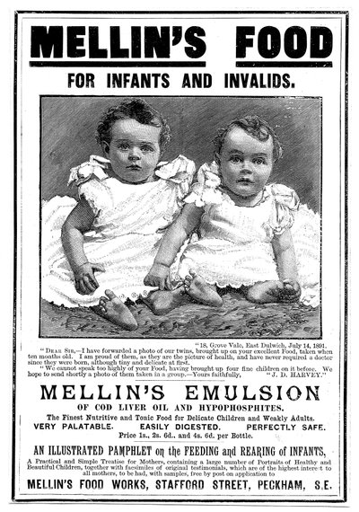 Časopisová reklama na Mellins Emulsion, doplněk stravy na bázi oleje z tresčích jater, c1890 od Unbekannt
