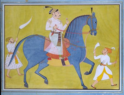 Maharaja Pratap Singh ze Sawar na koni, se dvěma pěšími průvodci, c1700 od Unbekannt