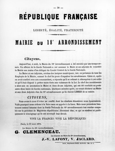 Radnice 18. okrsku, z francouzských politických plakátů Pařížské komuny, květen 1871 od Unbekannt