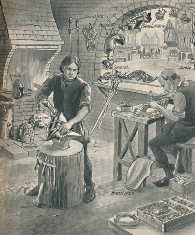 Výroba brnění pro staré rytíře, c1934 od Unbekannt