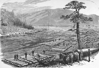 Výroba raftů na řece Susquehanna. Scéna na trati Erie Railroad, 1883 od Unbekannt