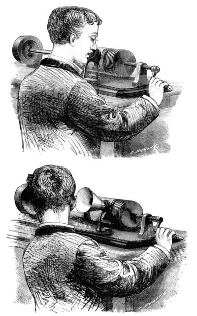 Pořízení nahrávky a poslech prvního Edison Phonograph, 1878 od Unbekannt