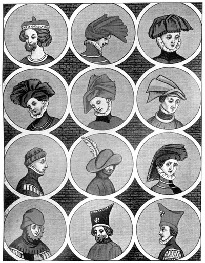 Mužské pokrývky hlavy, 14. století, 1910 od Unbekannt