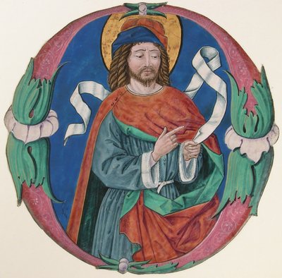 Iluminace rukopisu s postavou světce v iniciále O, ca. 1480. od Unbekannt
