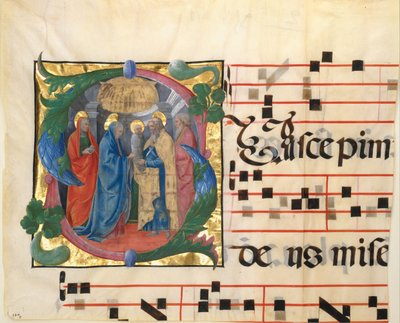 Iluminace rukopisu s prezentací v chrámu s iniciálou S, z graduálu, 1450-60. od Unbekannt