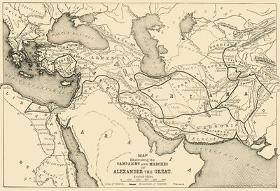 Mapa znázorňující tažení a pochody Alexandra Velikého, 1890. od Unbekannt