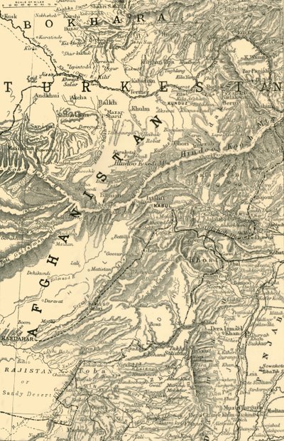 Mapa ukazující cestu generála Robertse do Kábulu...a britské a ruské hranice, 1901. od Unbekannt