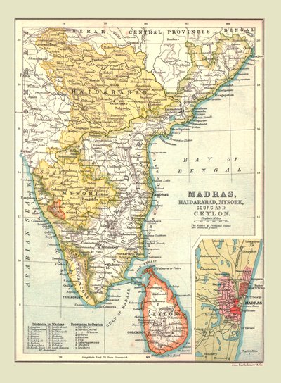 Mapa Madras, Hyderabad, Mysore, Coorg a Ceylon, 1902. od Unbekannt