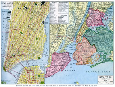 Mapa New York City, USA, c1930 od Unbekannt