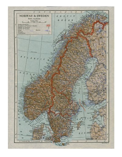 Mapa Norska a Švédska, c19. století od Unbekannt