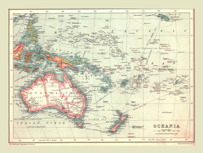 Mapa Oceánie, 1902. od Unbekannt