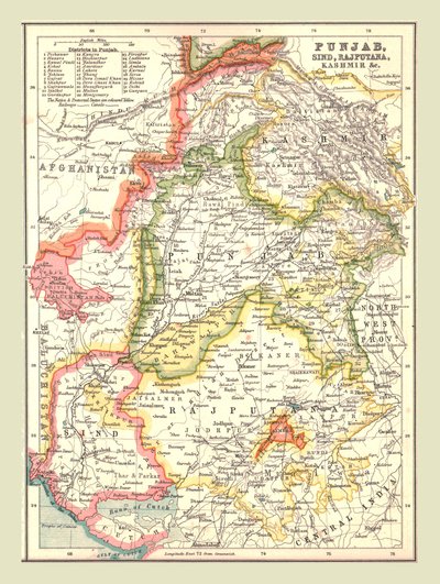 Mapa Paňdžábu, Sindu, Rajputany a Kašmíru, 1902. od Unbekannt
