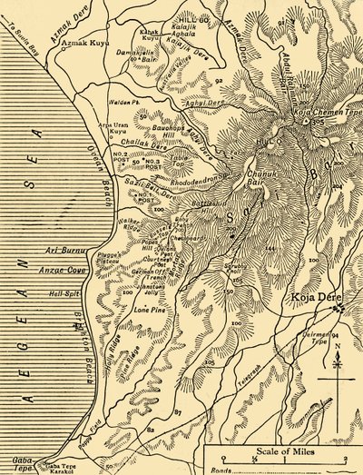 Mapa Sari Bair, poloostrov Gallipoli, první světová válka, 1915, c1920. od Unbekannt